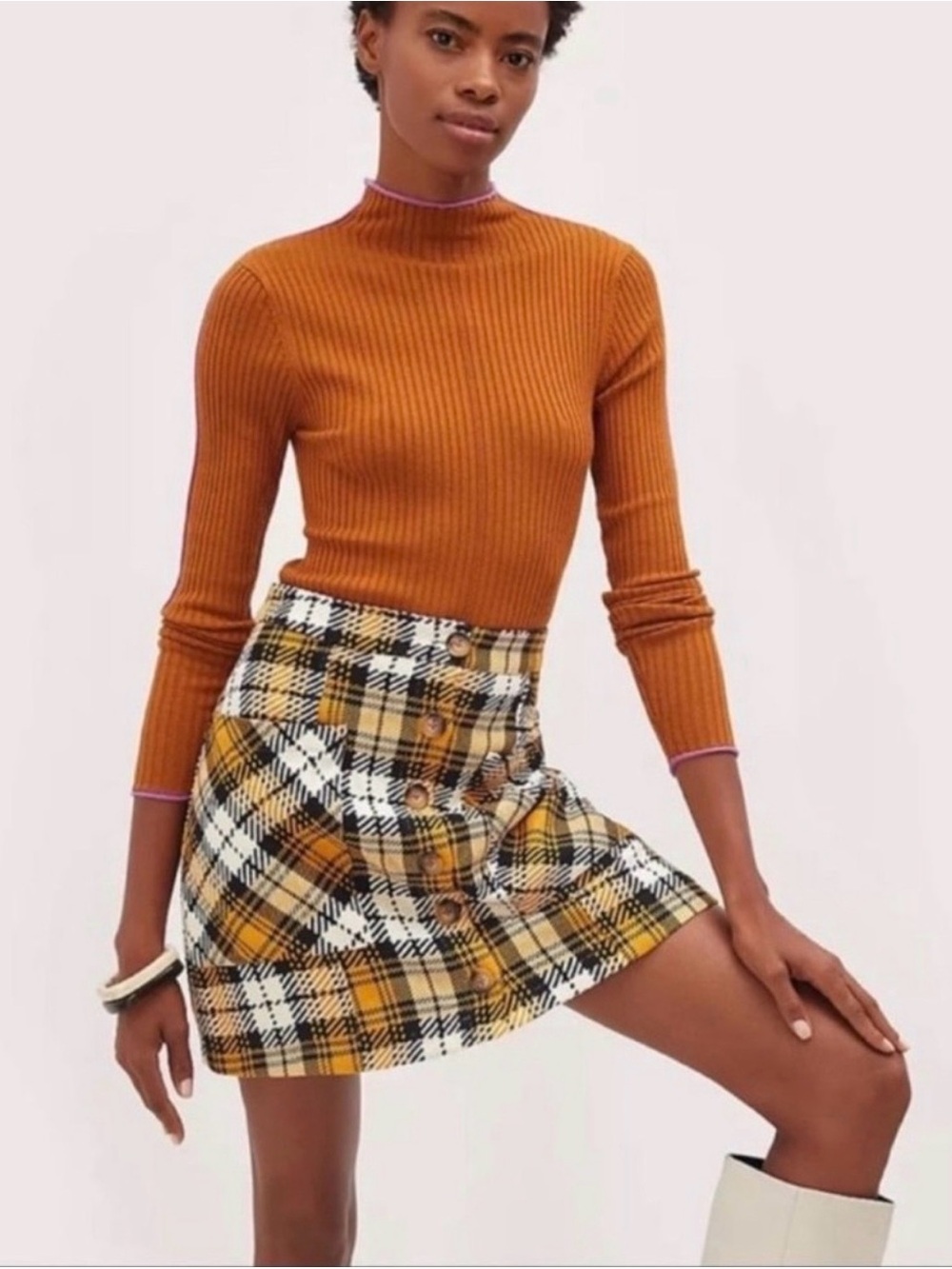 Maeve Yellow and Black Plaid Mini Skirt